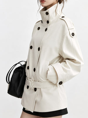 ivory trench coat with pocketed and long sleeve