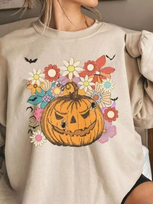 beige sweatshirt with floral and round neck