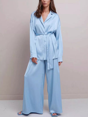 pajama set in sky blue featuring buttoned and relaxed fit
