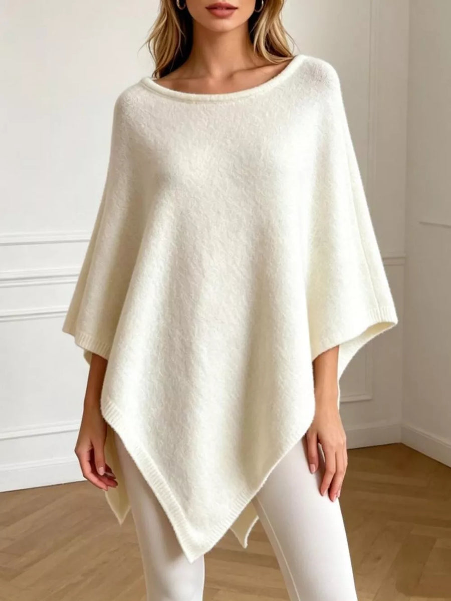 Gray oversized poncho with boat neck