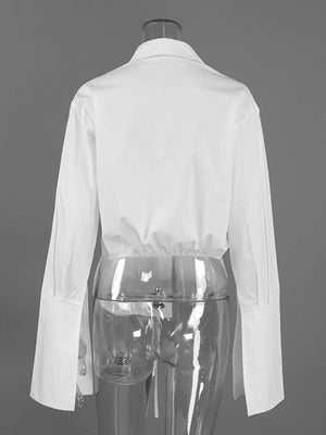 Tie-waist Wrap-front Shirt in White with tied