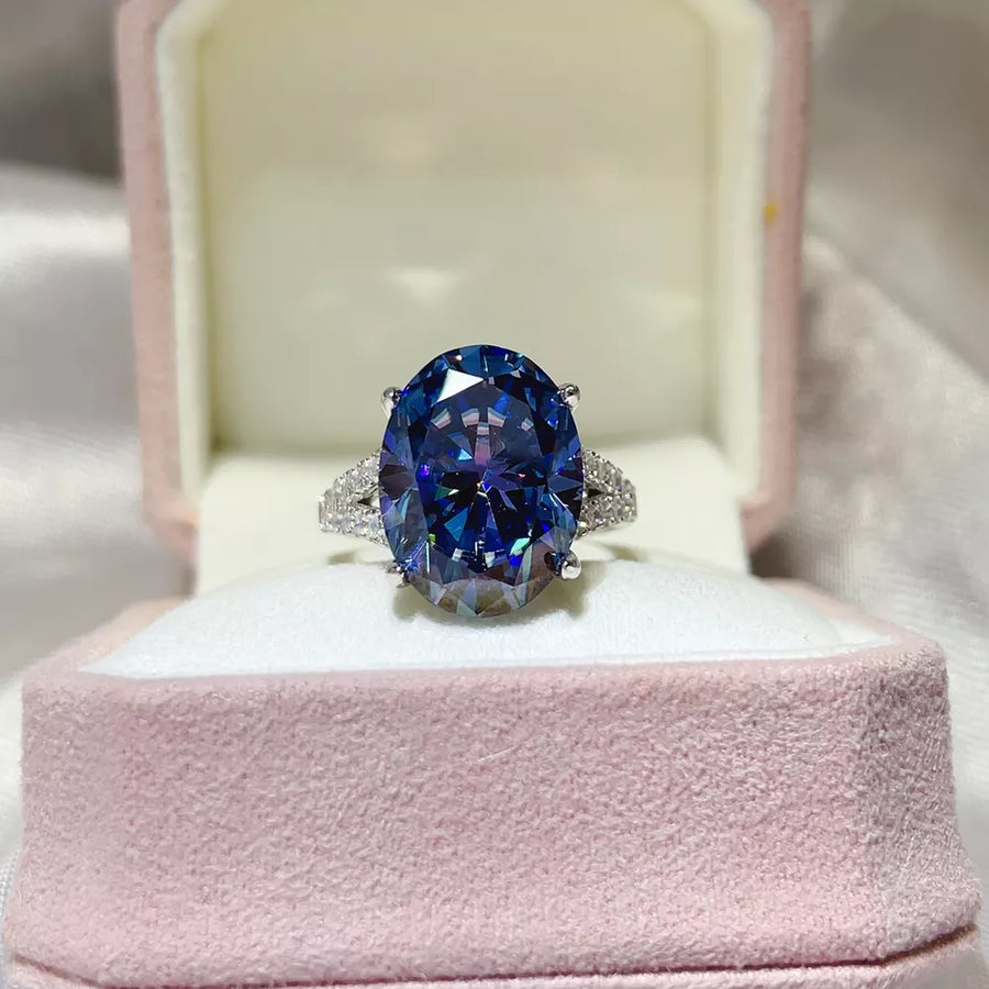 Blue with 10 Carat Moissanite 925 Sterling Silver Ring