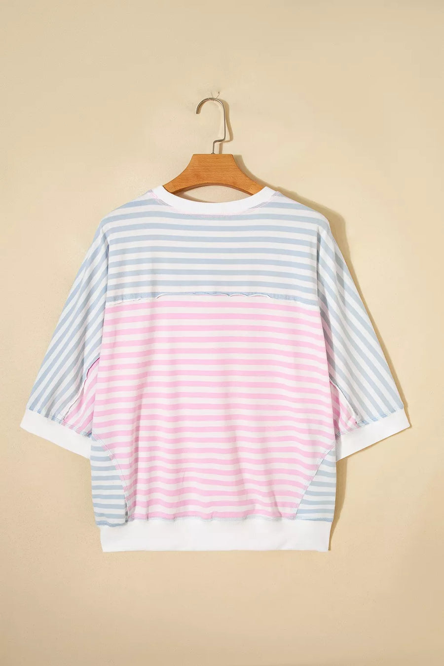 Blush Pink with Casual Stripe Oversize Dolman Sleeve T Shirt in Blush Pink