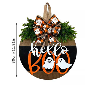 Door Hanger in orange with plaid and decorative bow