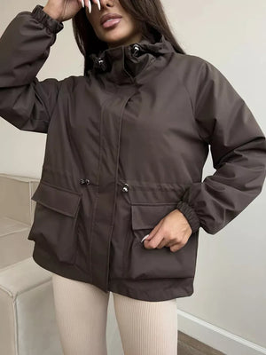 athleisure windbreaker in Apricot with hooded