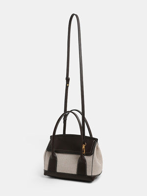 handbag featuring color-block in dark brown with PU Leather,Canvas Imported Size & texture
