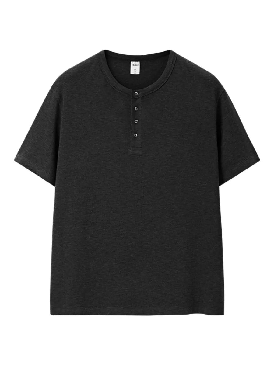 Black Men's Short Sleeve Henley T-shirt
