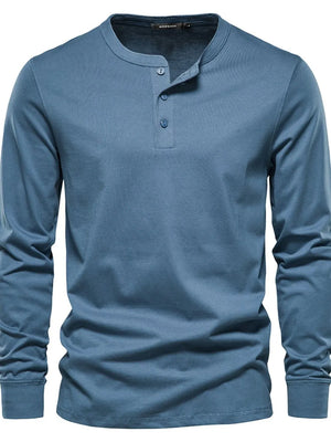 Peacock Blue Henley Knit Long Sleeve Tee with button placket