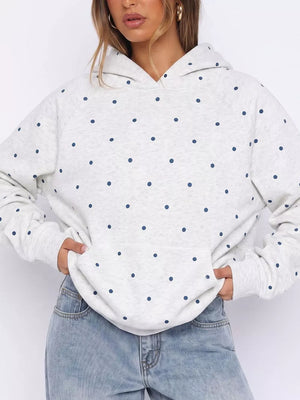 Light Gray pullover hoodie with pullover and polka dot