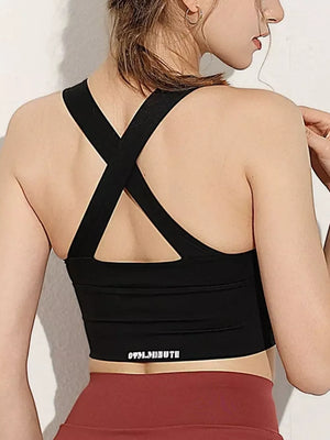 Full Size Front-zip Active Tank Plus Size in Black with crisscross