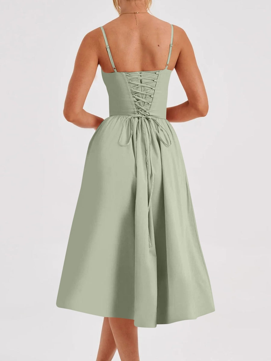 Black fit-and-flare midi dress with sweetheart