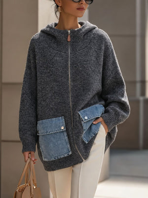zip hoodie in charcoal featuring pocketed and loose fit