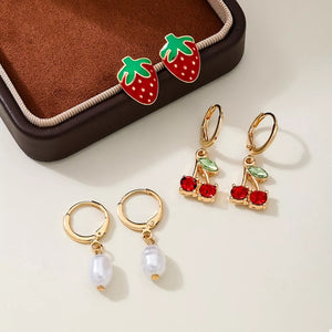 earrings in gold featuring 3-pair set and straight fit