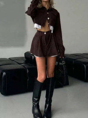 Yellow matching set with mini skirt and long sleeve