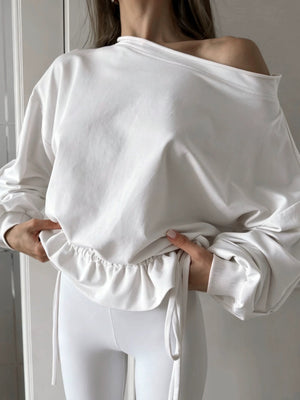 modern sweatshirt in White with one-shoulder