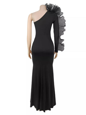 glam formal gown in Burgundy with one-shoulder