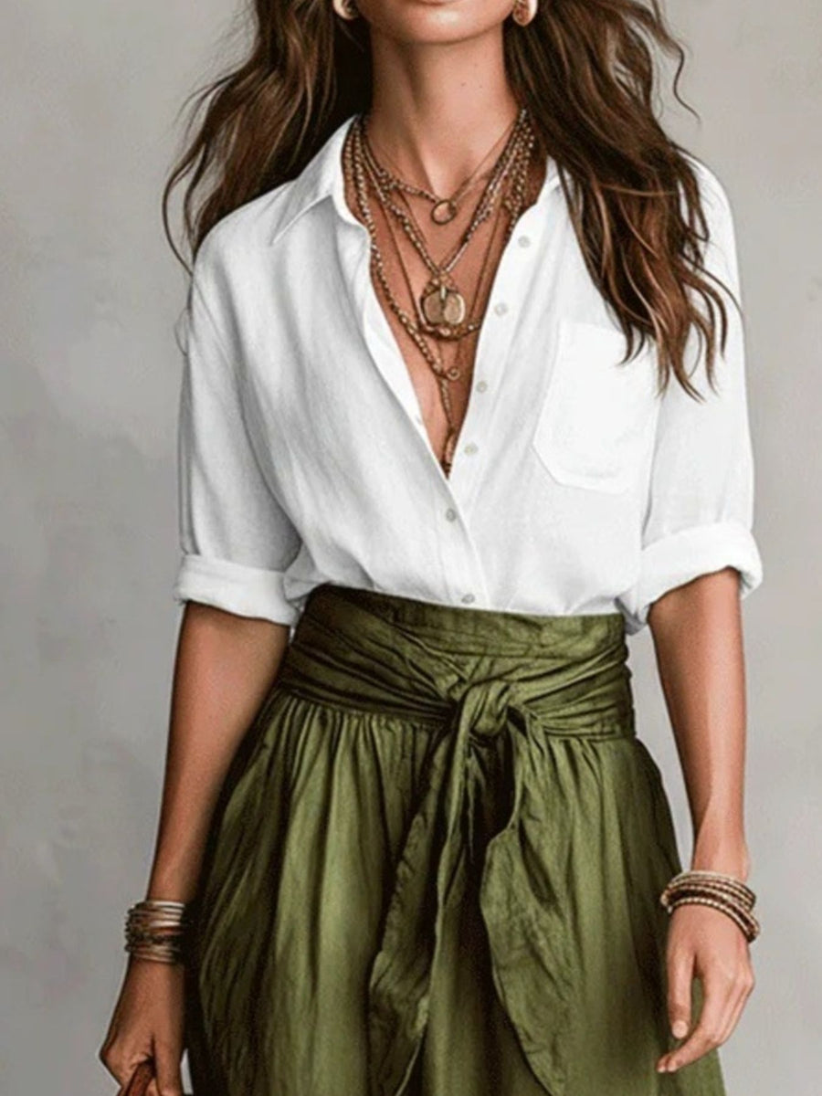 100% polyester Care instructions: Machine wash cold shirt and skirt set in olive green with relaxed silhouette