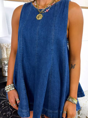 Sleeveless Denim Top And Shorts Set in Orange