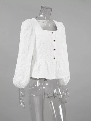 romantic peplum top in White with square neck