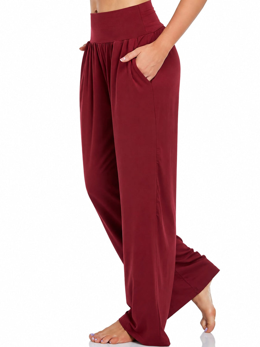 Pocketed High-Waisted Wide-Leg Pants in Navy with pocketed