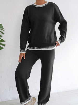 Taupe relaxed sweater and pants set with crew neck