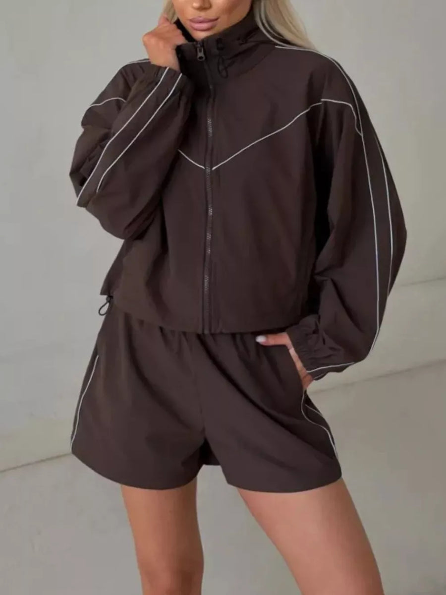Light Gray track jacket with cropped and zip-front