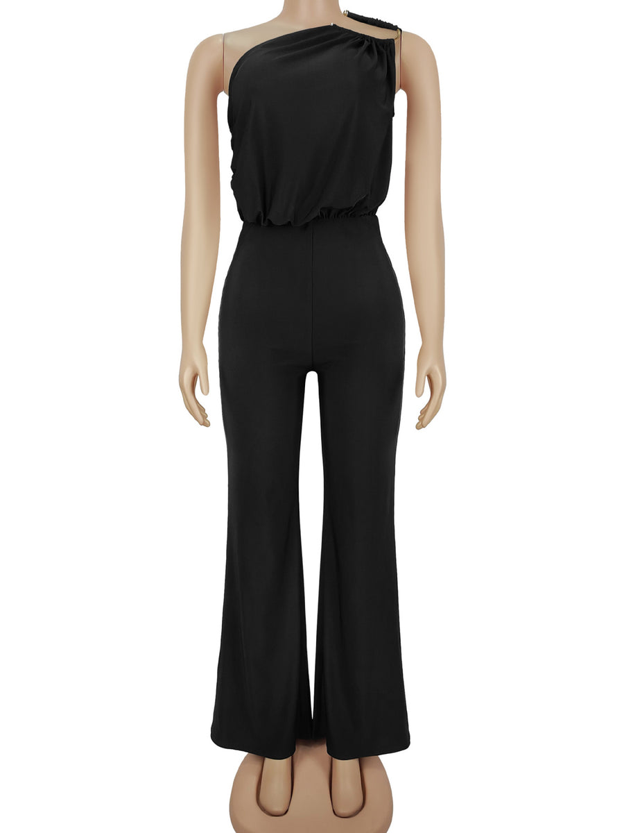 modern jumpsuit in Black with one-shoulder