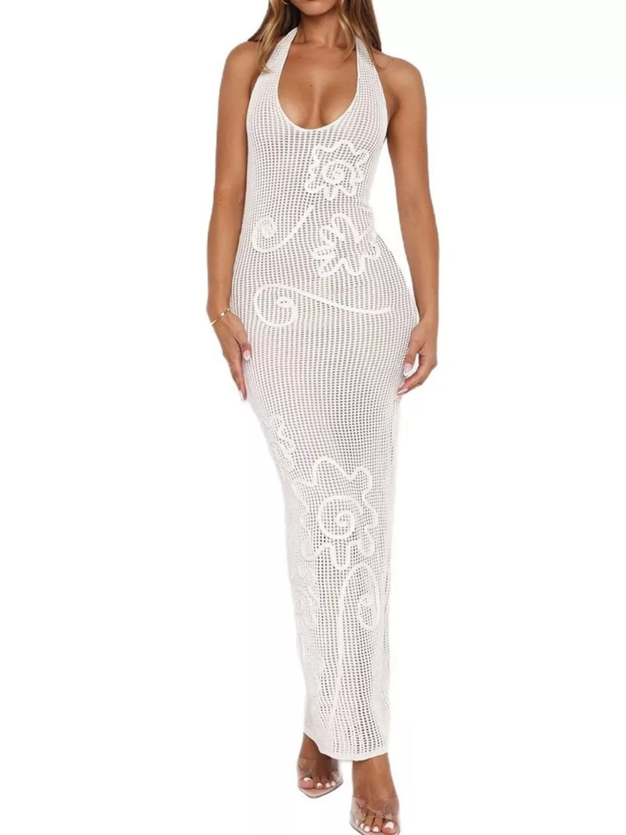 Halter Neck Crochet Maxi Dress in Yellow