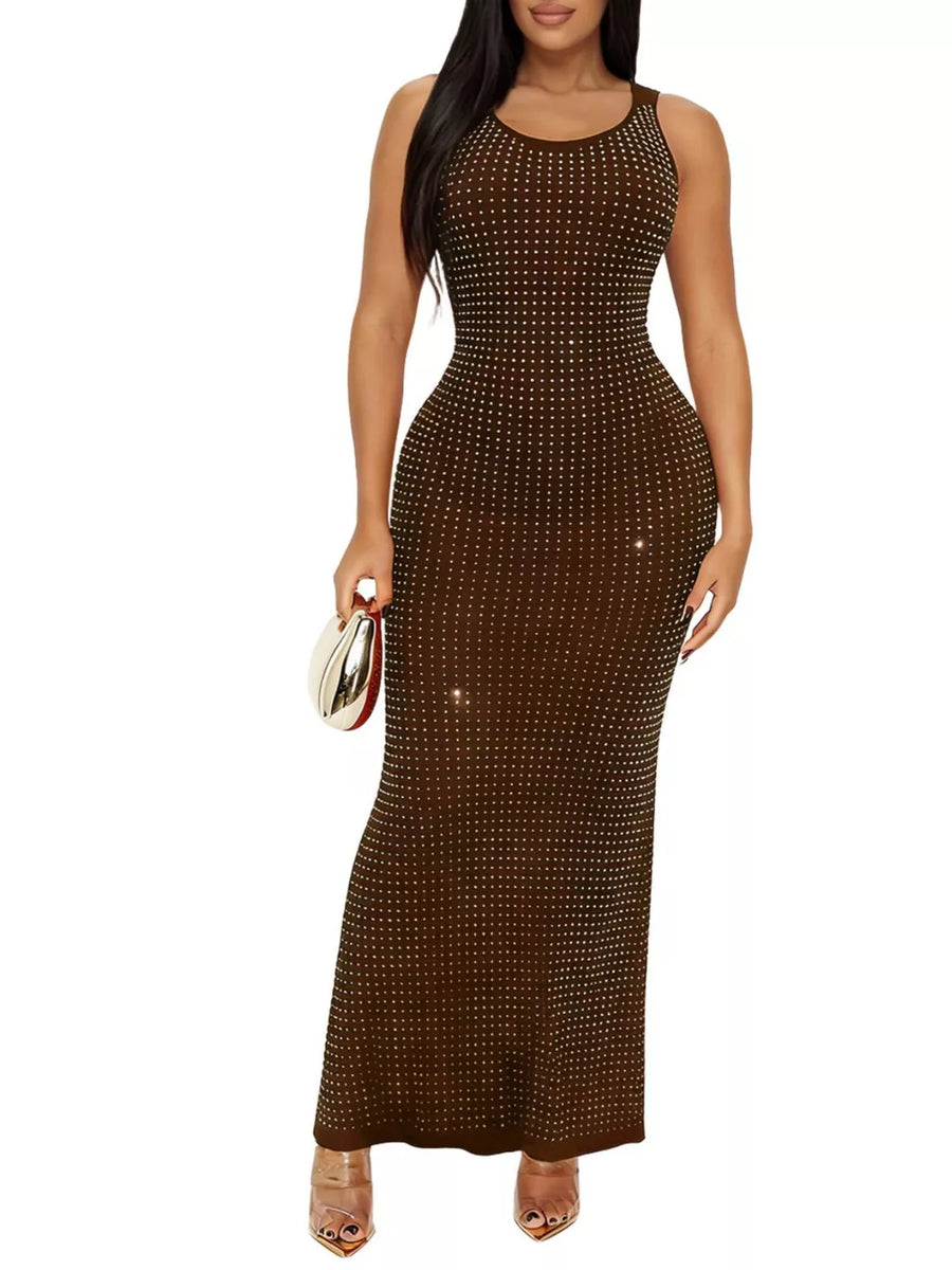 Black fitted bodycon dress with round neck