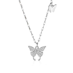 necklace in clear with butterfly charm and princess length
