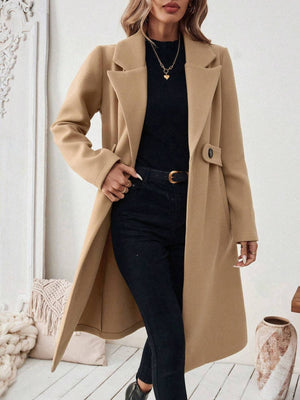 overcoat in camel featuring pocketed and straight fit