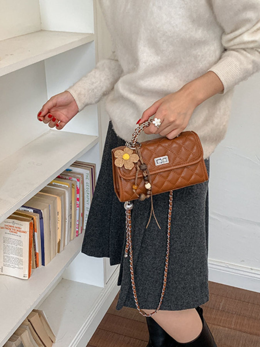 Quilted Flap Crossbody Bag in Caramel