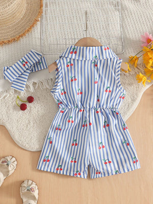 Light Blue romper with thigh-length and button-front