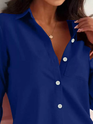 Button-down Roll-up Sleeve Shirt in Purple with roll-tab sleeves