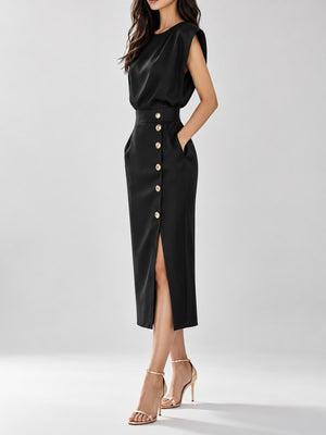 Polyester & midi dress in Black with bodycon silhouette