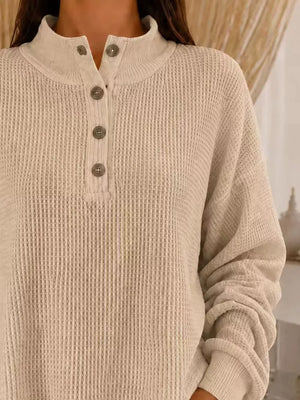 sweatshirt in Khaki with waffle-knit and hip-length