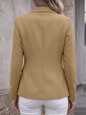 Full Size Lapel Collar Long Sleeve Blazer in Black with buttoned