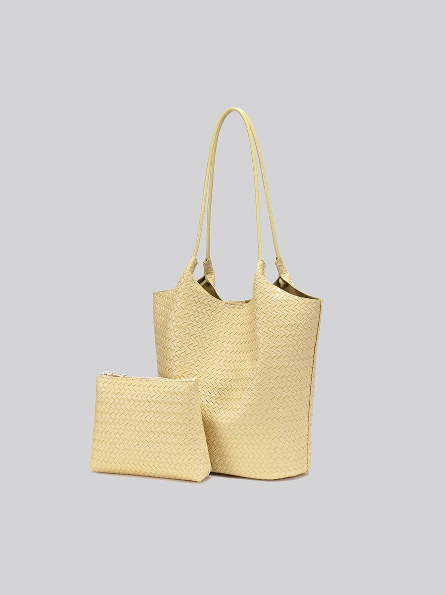 tote in Yellow with woven texture and woven texture