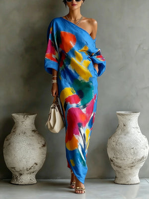 maxi dress in Green with one-shoulder and maxi