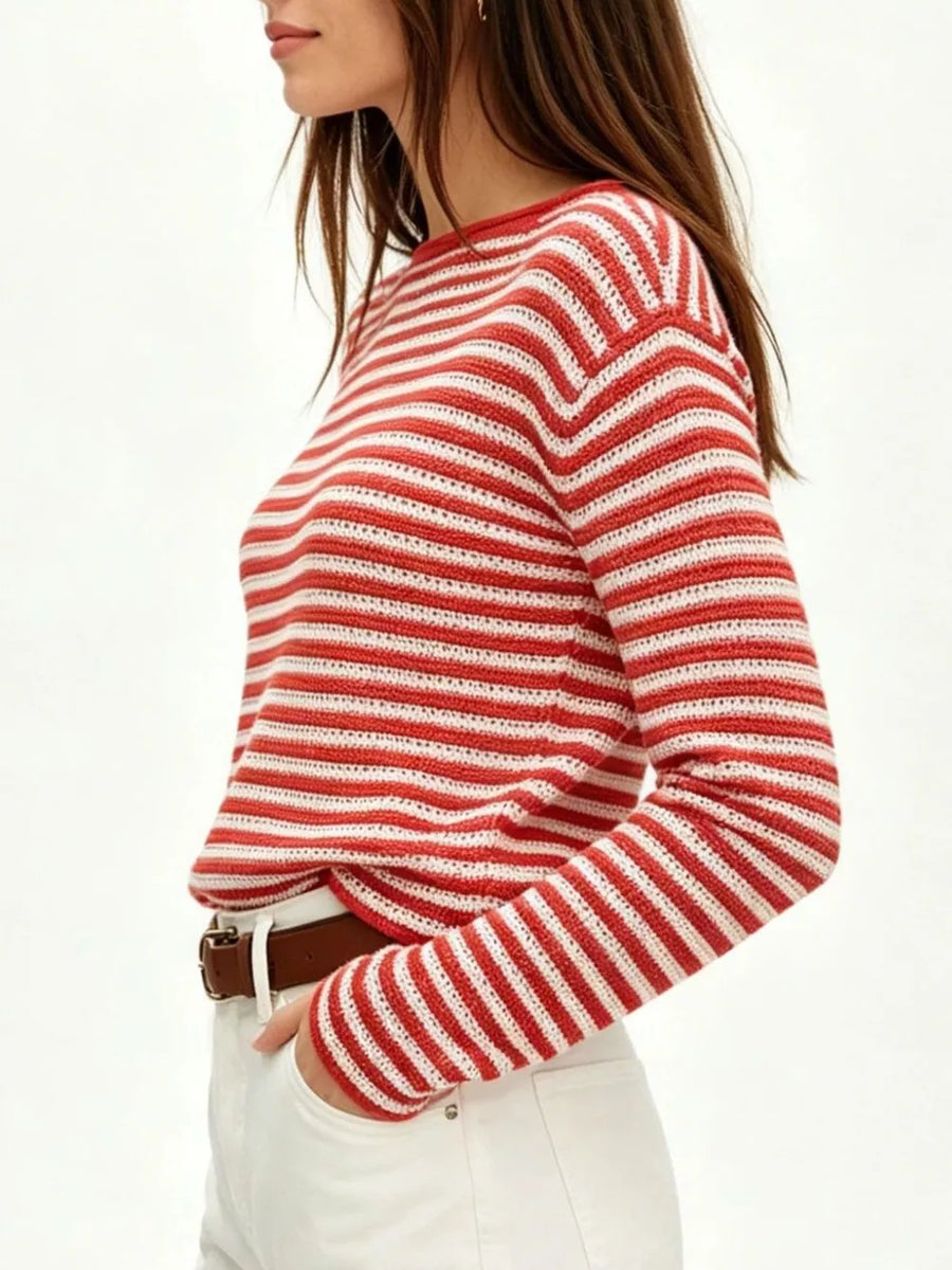 white pullover sweater with knit texture and long sleeve