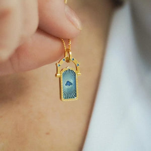 necklace in Dusty Blue with pendant and princess-length
