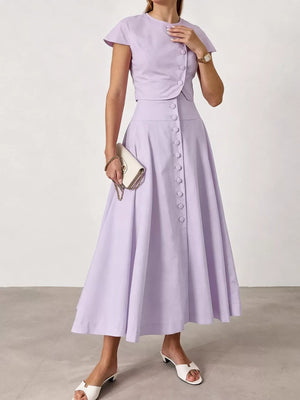 skirt set in Green with buttoned and cropped (top), midi (skirt)