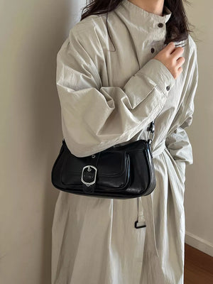 PU Leather Imported Size & crossbody bag in Black with straight silhouette
