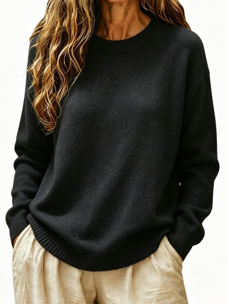classic pullover sweater in Khaki with round neck