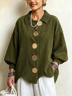 jacket in olive green featuring collared and oversized fit