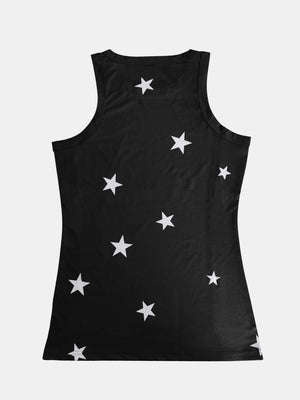 Black ribbed tank top with white stars pattern