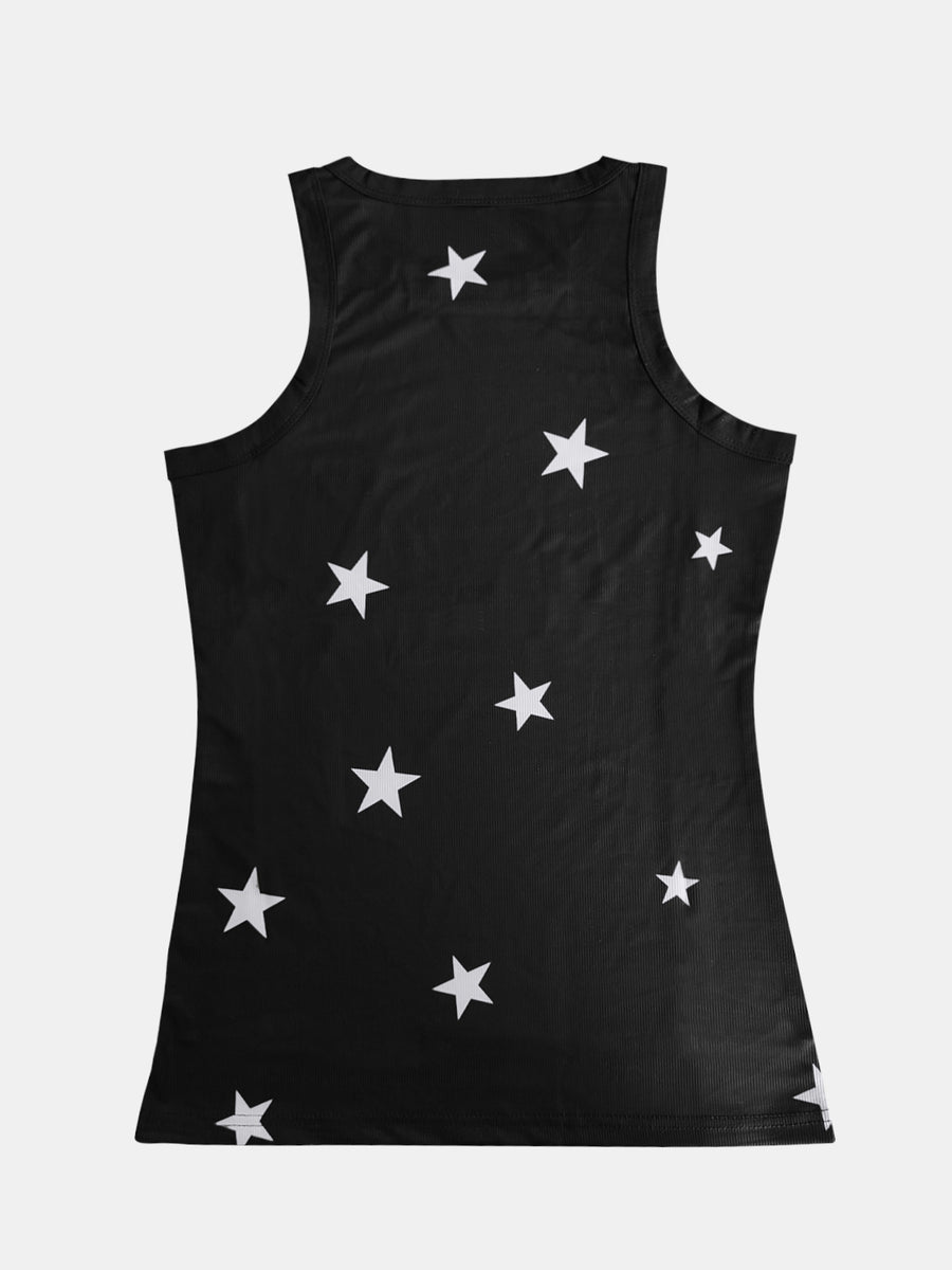 Black ribbed tank top with white stars pattern