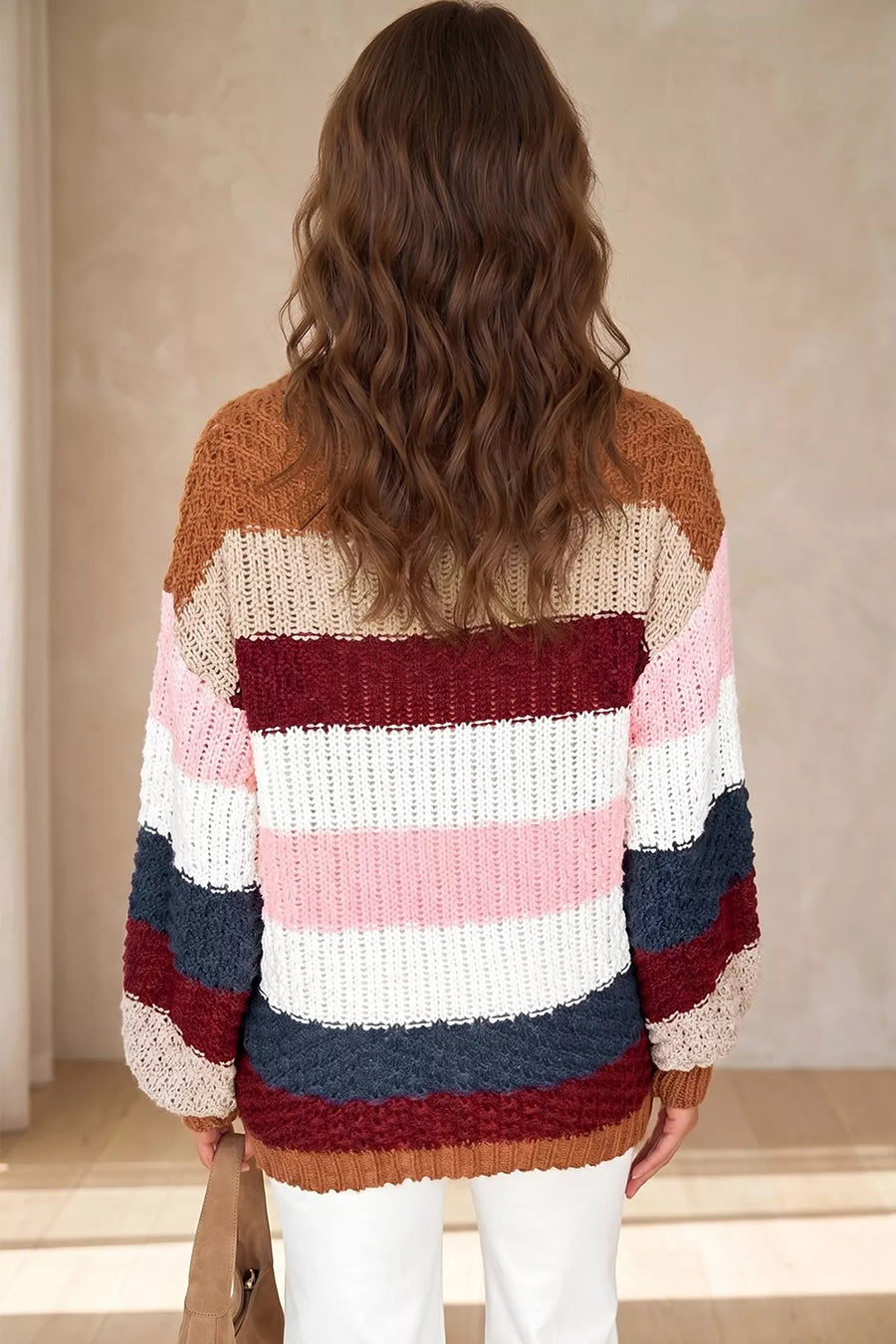 brown pullover sweater with hip-length and pullover