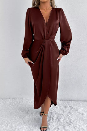 glam midi dress in Hot Pink with deep v-neck