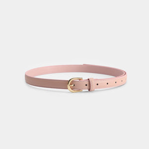 Pink leather belt with adjustable strap and gold buckle